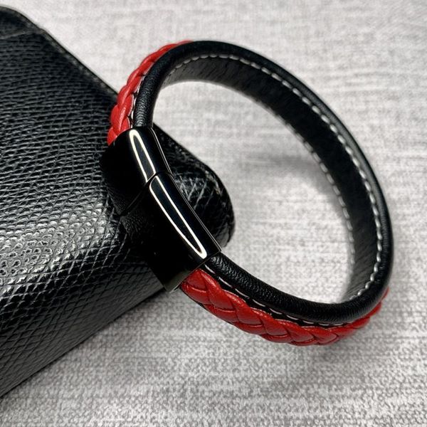 Manchette haute qualité 2021 arrivée noir hommes en cuir PU 1 PC Punk garçons Unique en alliage de Zinc armure tricot marron Bracelet cadeaux E0008