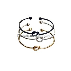 Manchette de haute qualité en cuivre extensible ouvert bracelets de fil femmes amour noeud bracelets pour dames filles mode simple bijoux livraison directe Dhxdq