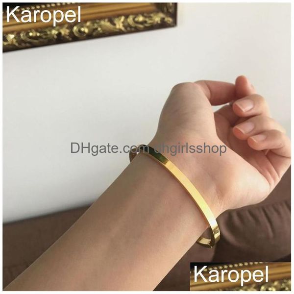 Cuff Karopel Rose Gold Black Pulsera de acero inoxidable para mujer Open Simple Round Brazalete Joyería Variedad de moda Pulseras Drop Delivery Dh6Rh