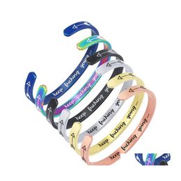 Cuff Keep Ing Going Bracelet en acier inoxydable pour femmes hommes personnalisé gravé lettre flèche bracelet ouvert ami inspiration goutte Ot9Zo