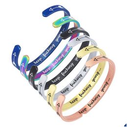 Manchette Keep Ing Bracelet En Acier Inoxydable Pour Femmes Hommes Personnalisé Gravé Lettre Flèche Bracelet Ouvert Ami Inspirational Drop Dhpxn