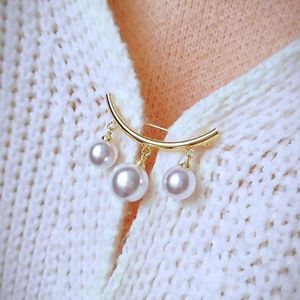 Cuff Link And Tie Clip Sets Fashion White Pearl Dangle Beads Brooch Collar Clips Lapel Pin Alloy Simple Brooches For Women Jewelry Accessori