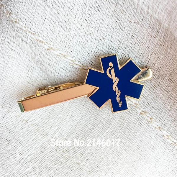 Gemelos 10 Uds. Símbolo de serpiente Metal estrella de la vida paramédico Iron Doctor Tie Clips enfermería ambulancia esmalte azul corbatas Bar 230710