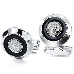 Boutons de manchette 12 mm HAWSON D Lettre initiale de l'alphabet Liens Mode Bouton rond pour hommes avec bouton en émail noir bijoux de chemise 230306