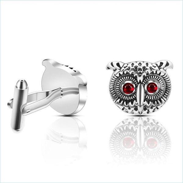 Boutons de manchette Ancien Sier Owl Boutons de manchette Costume d'affaires en cuivre Chemise Boutons de manchette Bouton Robe pour femmes Hommes Bijoux de mode Drop Livraison Dhb8R