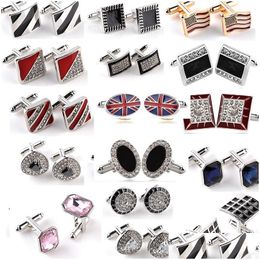 Boutons de manchette Crystal Diamond Cross Signe Boutons de manchette en émail Business Franch T-shirts Costumes Bouton Will et Sandy Bijoux Drop Livraison Cravate Dh9St