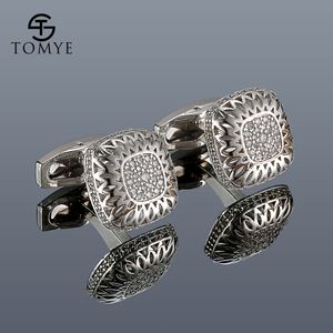 Boutons de manchette Boutons de manchette pour hommes TOMYE XK20S006 Haute Qualité De Luxe Zircon Carré Couleur Argent Formelle Robe D'affaires Chemise Cadeaux 230710