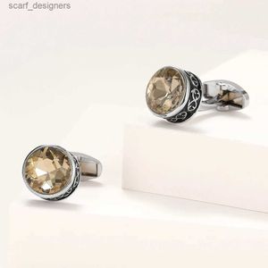 Cuff Links Cufflinks for Men Tomye XK22S024 Luxury Brown Crystal Rond Robe Robe Forme Cuffle Cuffes Bouton Cadeaux de mariage Y240411