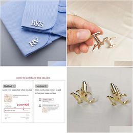 Boutons de manchette Boutons de manchette personnalisés Initiales personnalisées 13 Lettre Bouton de manchette en acier inoxydable Hommes Costume Chemise Accessoires Groomsmen Cadeau 23061 Dh9Ut