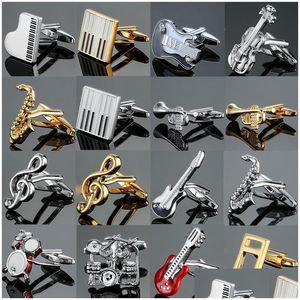 Cuff Links Fashion French Mens Shirt Metal Brass Music Series Musical Instrument Enamel Cufflinks Business Suit Jewelry Drop Deliver Dh5Zp
