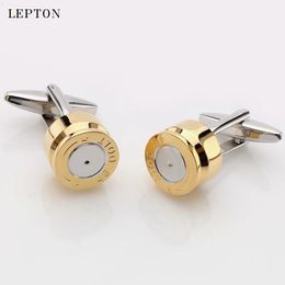 Gemelos de Color dorado, eslabones de bala para hombres, camisa de estilo metálico de cobre Lepton de alta calidad, Relojes gemelos 231117