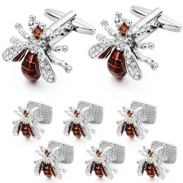 Manchetknopen HAWSON Crystal Bee Manchetknopen en Studs Set voor Mannen Tuxedo Luxe Cadeau party bee manchetknopen met doos heren 221130197o