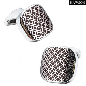 Boutons de manchette HAWSON Boutons de manchette en émail carré pour hommes pour bijoux et accessoires de mariage de Noël Cadeau avec boîte 230809