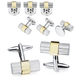 Boutons de manchette HAWSON Rhodium Cylindre liens Ensemble de goujons de smoking pour hommes Chemise de mariage Liens métalliques élégants 230320