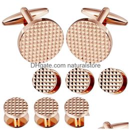 Boutons de manchette Hawson Simple Métal et Goujons pour hommes Mode Chemises de smoking rondes Boutons Set Pack avec boîte 230223 Drop Livraison Bijoux Cu Dh3Fg