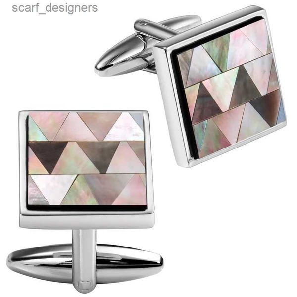 Couchettes Hawson Square Mother of Pearl / Grey Seashell Cuffushs Fashion Triangle Shell Mens Bouton Cuff Best Cadeaux pour les hommes de mariage Cuffl Y240411