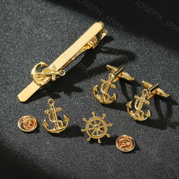 Boutons de manchette Haut de gamme Anchor Rudder Boutons de manchette pour hommes Personnalité Affaires Chemises françaises Boutons de manchette Pince à cravate Épinglette Marine Style Cadeaux pour hommes J230413