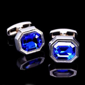 Cuff Liens de haute qualité Crystal Blue Cuffer Links Luxury Fashion For Mens Brand Stone Boutons à manchette argenté Cuff Bielr CN007 Y240411