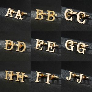 Cuff Links High quality golden English letters A-Z men's Luxury jewelry shirt cufflinks French business accessories G220525