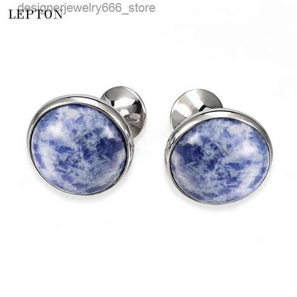 Gemelos Venta caliente Spot Stone Gemelos para hombre Lepton Low-key Luxury Blue Spot Stone Gemelos Camisa para hombre Gemelos Relojes gemelos Q231211
