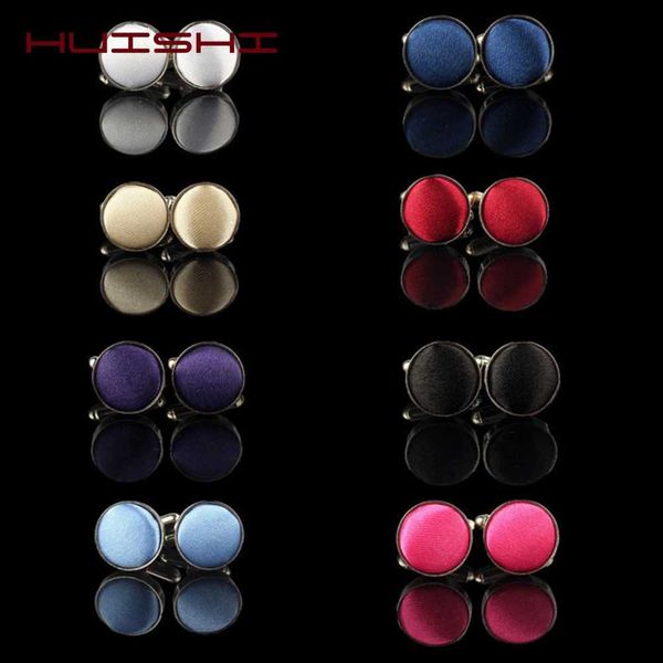Cuff Links Huissi Round Cuffushs Mens Business Shirts Wedding Parties Mens Cuffers Solid Tissu Round Couffe-bout de manchette Accessoires en gros