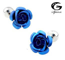 Boutons de manchette iGame prix d'usine détail classique hommes cadeaux liens cuivre matériel bleu Rose fleur conception boutons de manchette 230605