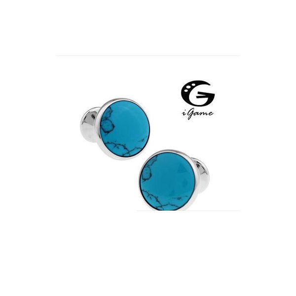 Boutons de manchette Igame prix d'usine détail hommes boutons de manchette cuivre matériel bleu pierre conception livraison directe bijoux fermoirs Dhta7