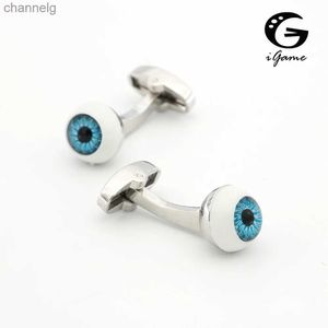 Boutons de manchette iGame nouveauté boutons de manchette maléfiques couleur bleue Design des yeux qualité en laiton matériel boutons de manchette livraison gratuite YQ231128