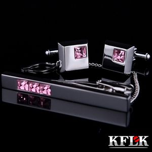 Boutons de manchette KFLK bijoux boutons de manchette pince à cravate épingle à cravate de haute qualité pour hommes barres de cravate en cristal rose boutons de manchette pince à cravate ensemble invités 230904