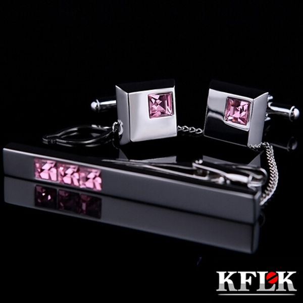 Gemelos KFLK Jewelry Gemelos clip de corbata Alfiler de corbata de alta calidad para hombre Pink Crystal tie bars gemelos tie clip set invitados 230818