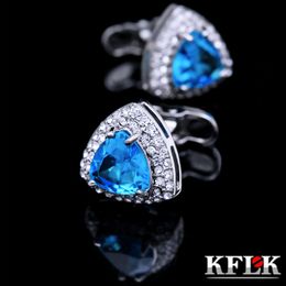 Gemelos KFLK Jewelry Gemelos de camisa francesa para hombre Marca Blue Crystal Gemelos Botón de boda de lujo masculino Invitados de alta calidad 230818