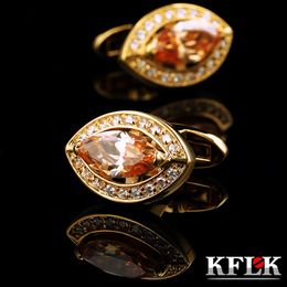 Gemelos KFLK Joyas Gemelos de camisa francesa para hombre Marca Color dorado Gemelos Botón de boda de lujo Invitados de cristal de alta calidad 230818