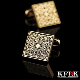 Gemelos Joyería KFLK Gemelos de camisa francesa para hombre Gemelos retro de marca Botón de color dorado de boda de lujo Invitados de alta calidad 230824