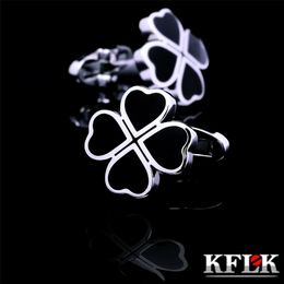 Gemelos KFLK joyería camisa francesa gemelos de diseño para hombre Marca Clover Cuffs enlaces botones de boda Negro Invitados de alta calidad 230901
