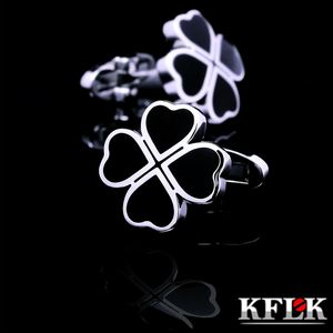 Gemelos KFLK joyería camisa francesa gemelos de diseño para hombre Marca Clover Gemelos enlaces Botones de boda Negro Invitados de alta calidad 230228
