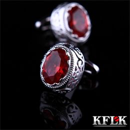 Gemelos KFLK joyería camisa gemelos para hombre regalo Marca puño botón Cristal rojo gemelos Alta calidad boda abotoaduras Joyería 230802