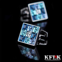 Gemelos KFLK Joyería camisa gemelos para hombre Marca Moda Azul Cristal Gemelos Lujo Boda Novio Botón Invitados de alta calidad 230718