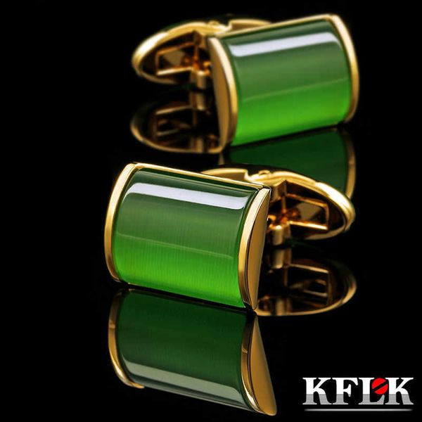 Boutons de manchette KFLK bijoux chemise bouton de manchette pour hommes marque vert bouton de manchette en gros bouton de haute qualité luxe mariage couleur or invités 230824