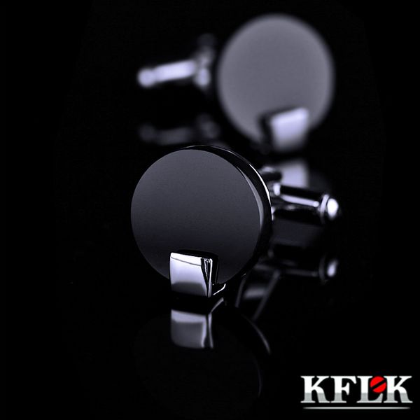 Boutons de manchette KFLK bijoux chemise bouton de manchette pour hommes marque noir bouton de manchette en gros bouton de haute qualité rond de luxe mariage invités masculins 230428