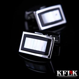 Gemelos KFLK Joyería camisa gemelos para hombre Marca Shell Enlace negro Botones al por mayor Boda Regalo masculino Invitados de alta calidad 230909