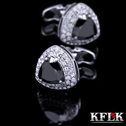 Boutons de manchette KFLK bijoux chemise boutons de manchette pour hommes marque cristal noir boutons de manchette boutons de haute qualité luxe mariage marié invités 230818