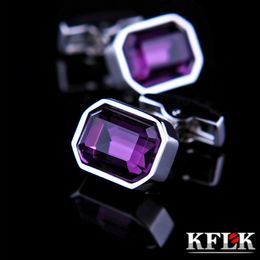 Boutons de manchette KFLK bijoux chemise boutons de manchette de mariage pour hommes marque violet cristal lien gros bouton de mode invités de haute qualité 230909