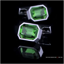 Boutons de manchette Kflk Bijoux Chemise Boutons de manchette de mariage pour hommes Marque Vert Cristal Mode Lien Gros Boutons Haute Qualité Invités 2306 Dhfm4