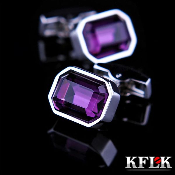 Boutons de manchette KFLK bijoux chemise boutons de manchette de mariage pour hommes marque violet cristal bouton de manchette en gros bouton de mode invités de haute qualité 231109