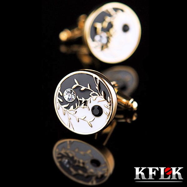Boutons de manchette KFLK chemise Tai Chi motif boutons de manchette hommes boutons de manchette en cristal boutons de mariage haute qualité style chinois invités couleur or 230909