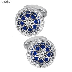 Boutons de manchette LAIDOJIN boutons de manchette à motif creux en métal de haute qualité pour hommes chemise française bleu émail mariage homme cadeau d'affaires 230801