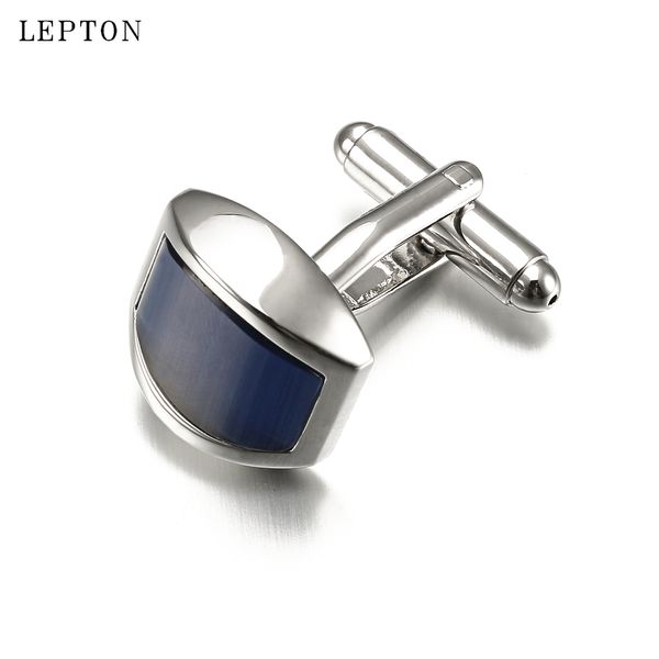 Boutons de manchette Lepton Boutons de manchette en opale bleu foncé pour hommes Mode Haute qualité Arc Oeil de chat Pierre Boutons de manchette Homme Chemise Poignets Boutons de manchette gemelos 230725