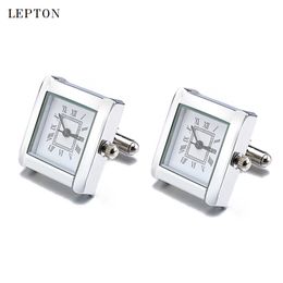 Manchet koppelt Lepton functionele horloge manchetknopen voor mannen vierkant echte klok manchet links met batterij digitale heren Watch Cufflink Relojes Gemelos 230320