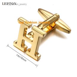 Gemelos Lepton Letras H Gemelos para hombres Gemelos de acero inoxidable de alto pulido Gemelos de camisa para hombre Gemelos Relojes Gemelos 230522