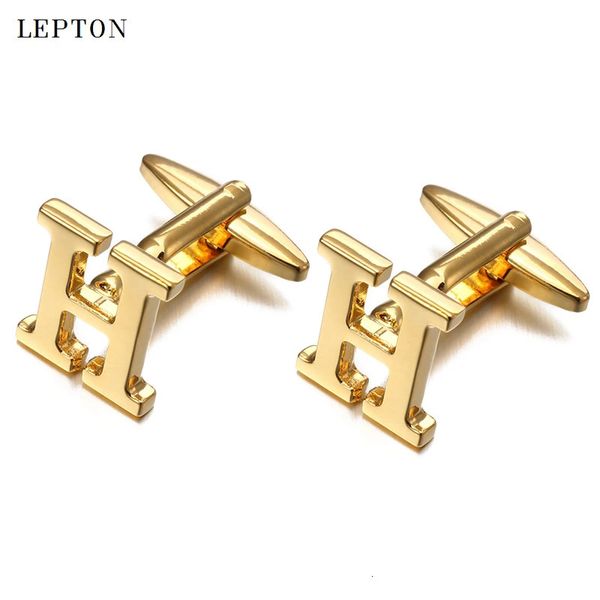 Boutons de manchette Lepton lettres H boutons de manchette pour hommes haute polissage Alphabet de lettre boutons de manchette homme chemise boutons de manchette Relojes Gemelos 231122